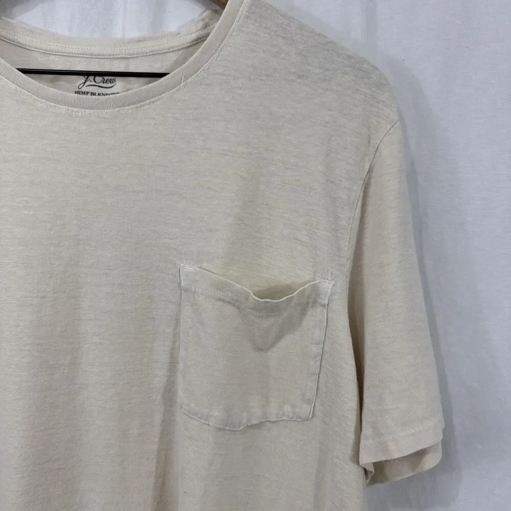 J Crew Men’s Hemp Blend Ivory Short Sleeve Tee Sz XL Tall Casual Outdoor Preppy